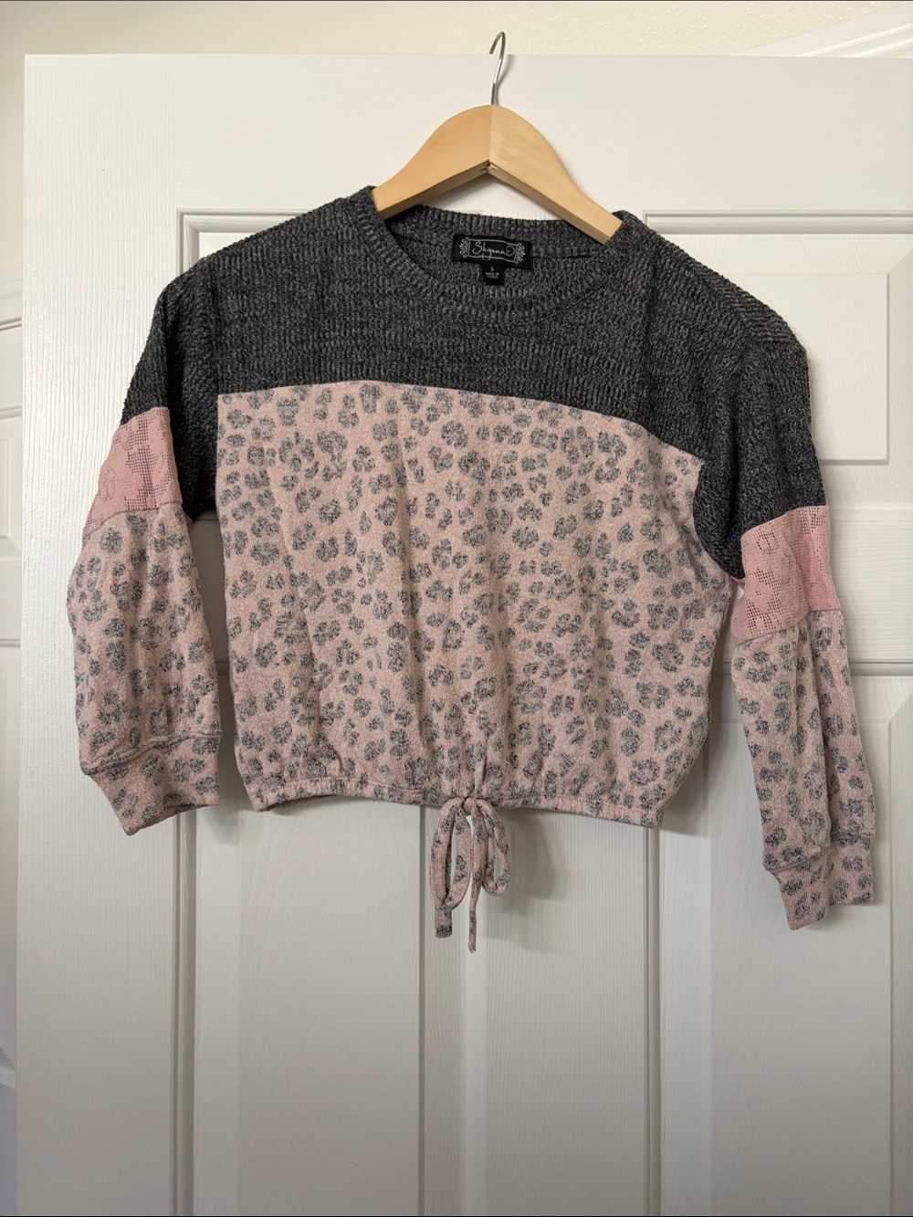 Shyanne Charcoal & Pink Leopard Drawstring Sweatshirt